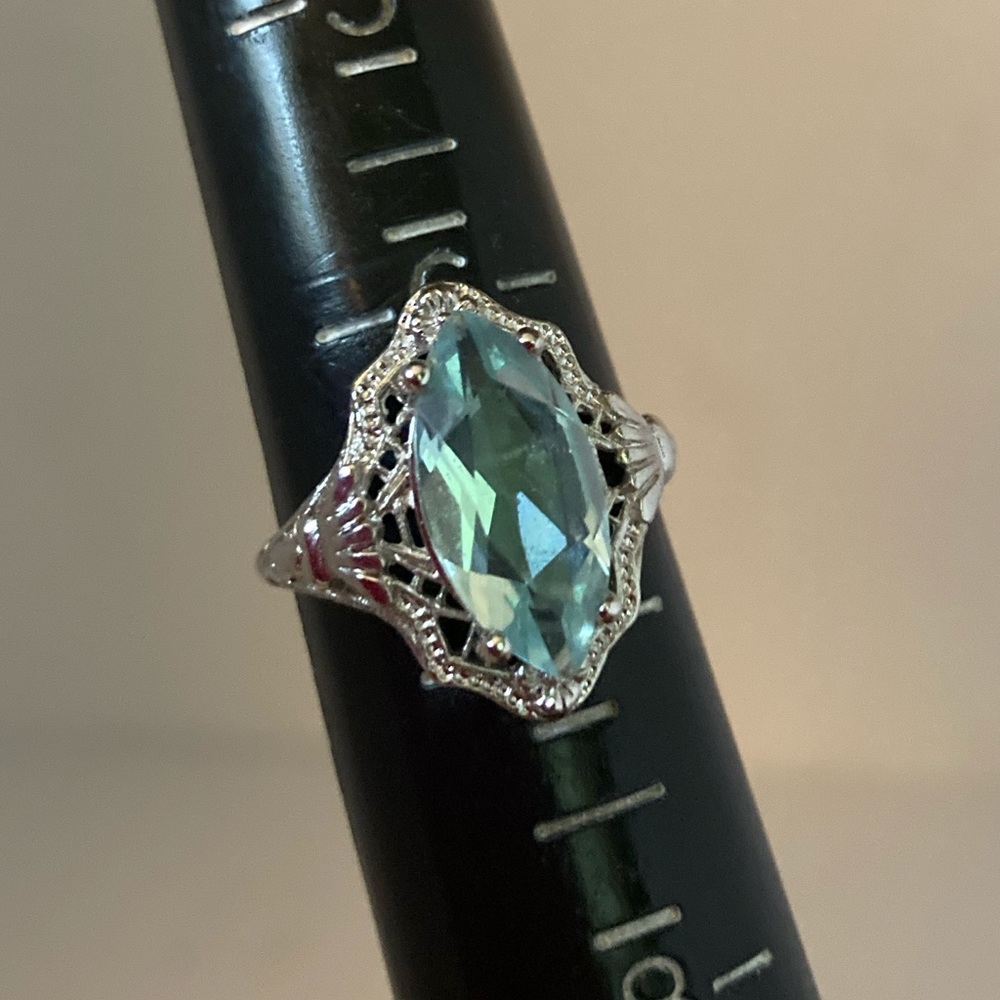 Beautiful Sterling Ring- Man made Aquamarine. NOS